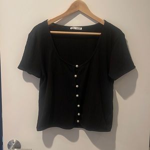 Zara knit square neck pearl top